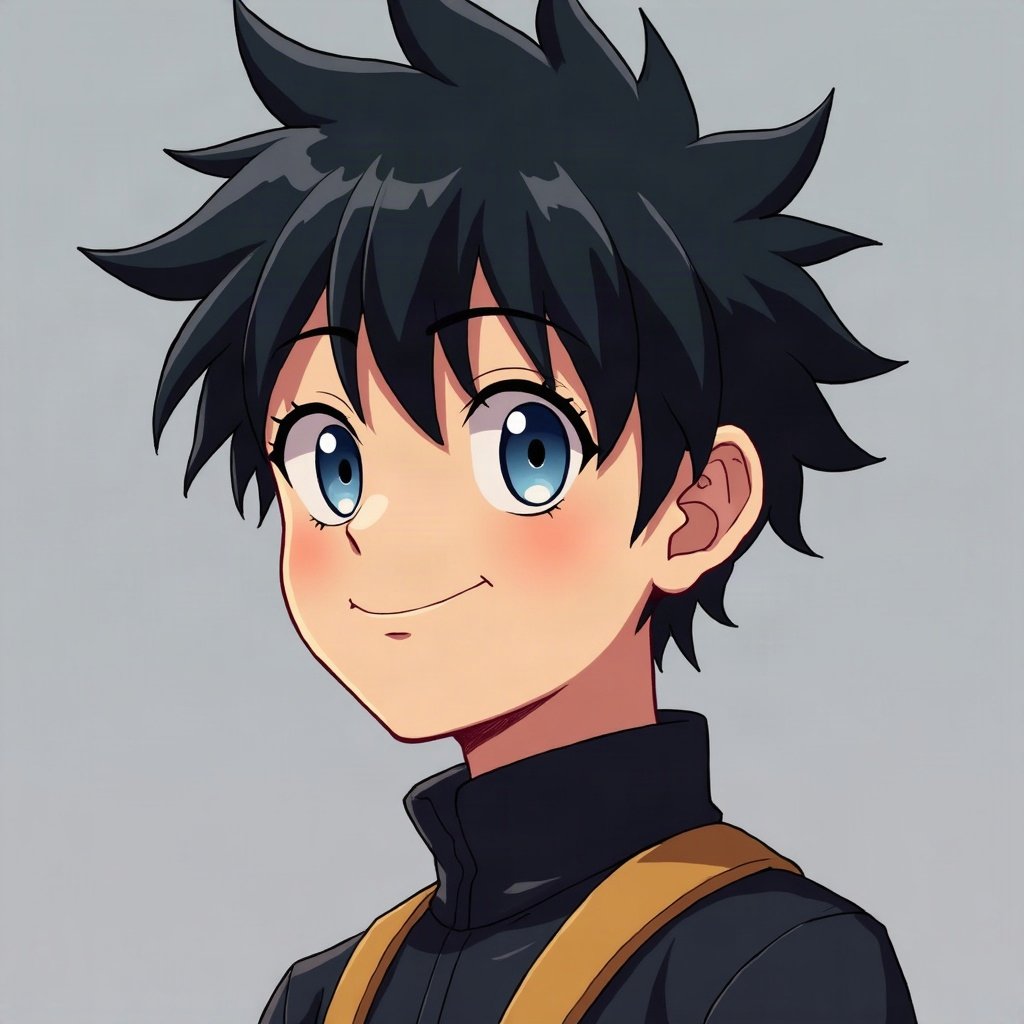 anime boy pfp — spiky black hair, heterochromia one blue one gold, confident smirk
