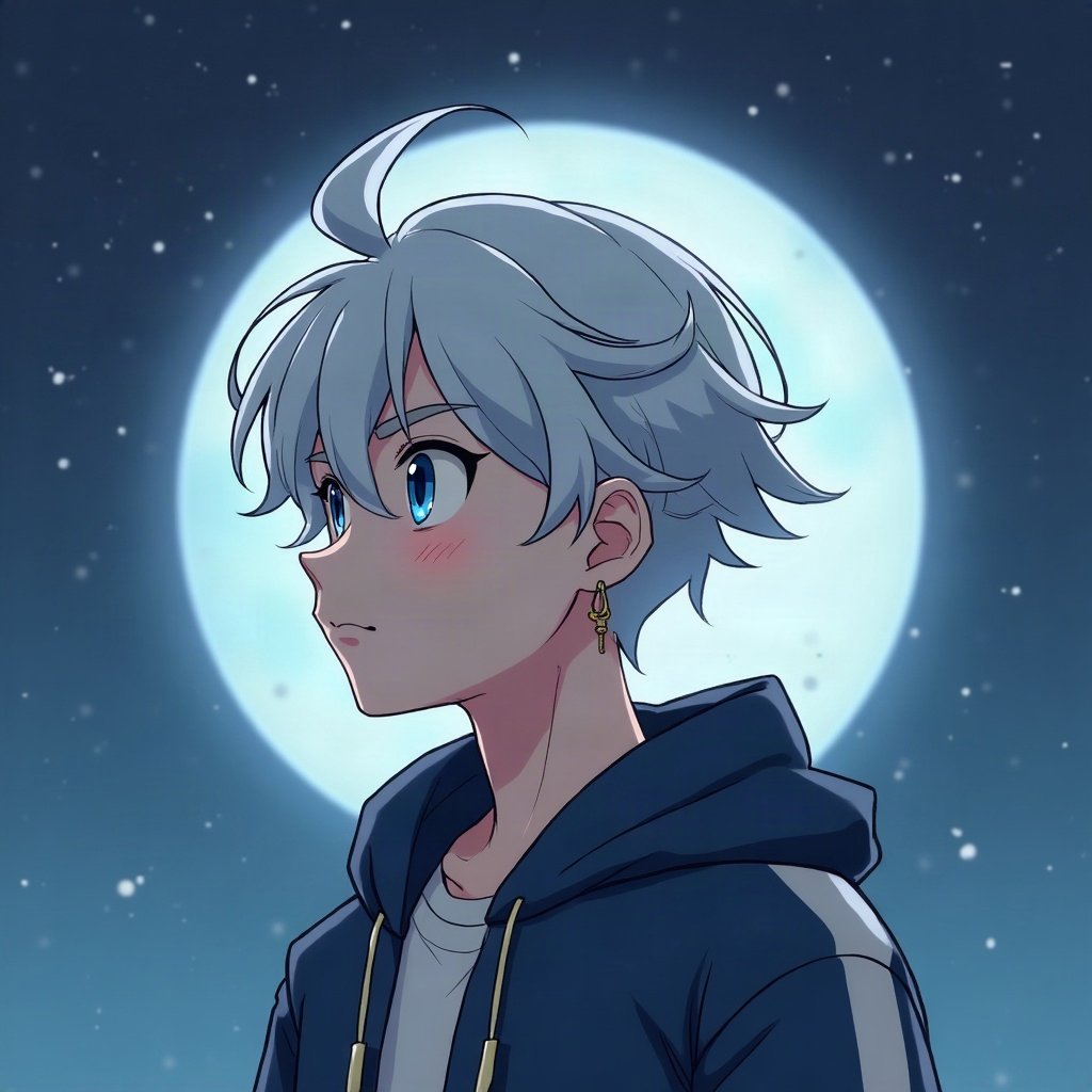 anime boy pfp — silver undercut, heterochromia one blue one gold, cold distant stare