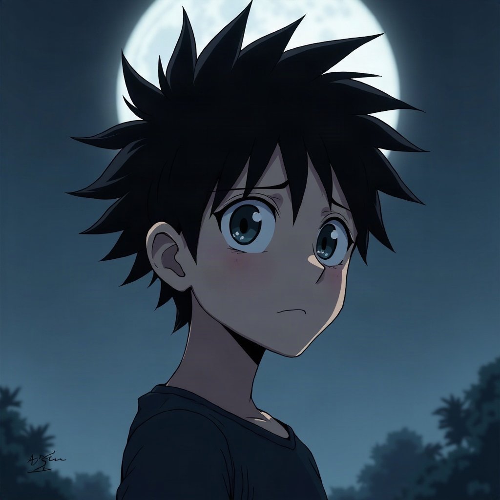 anime boy pfp — spiky black hair, tired grey eyes, cold distant stare