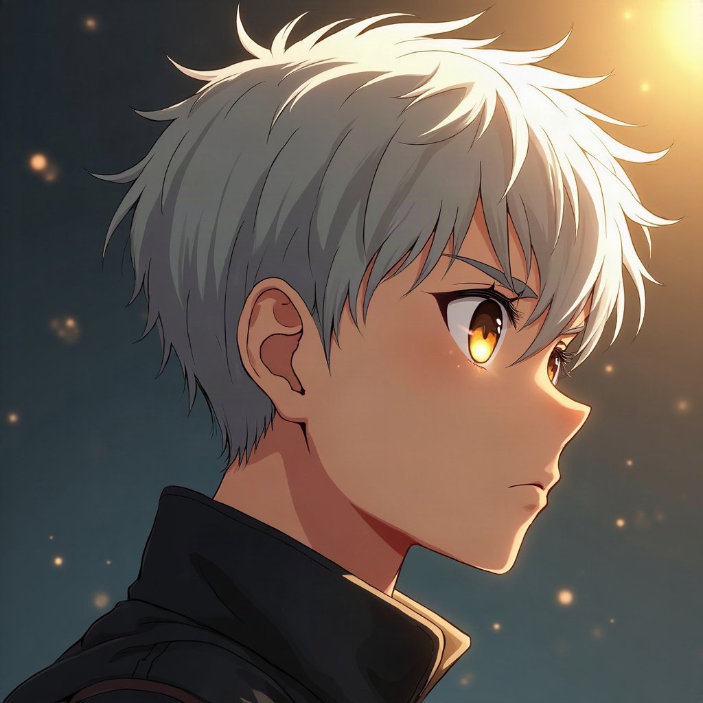 anime boy pfp — silver undercut, golden amber eyes, cold distant stare