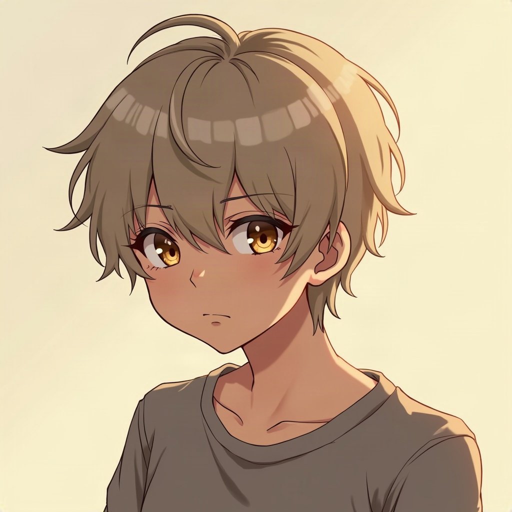 anime boy pfp — ash blond fringe over one eye, golden amber eyes, thoughtful side glance
