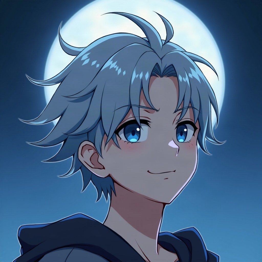 anime boy pfp — silver undercut, calm blue eyes, confident smirk