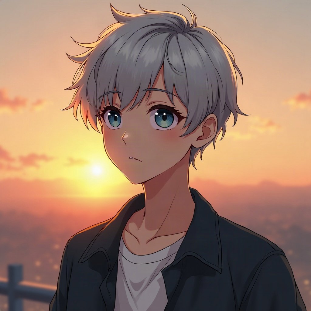anime boy pfp — silver undercut, calm blue eyes, cold distant stare