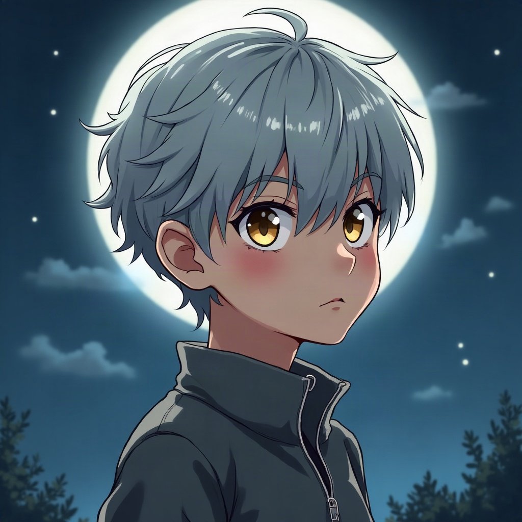 anime boy pfp — silver undercut, golden amber eyes, thoughtful side glance