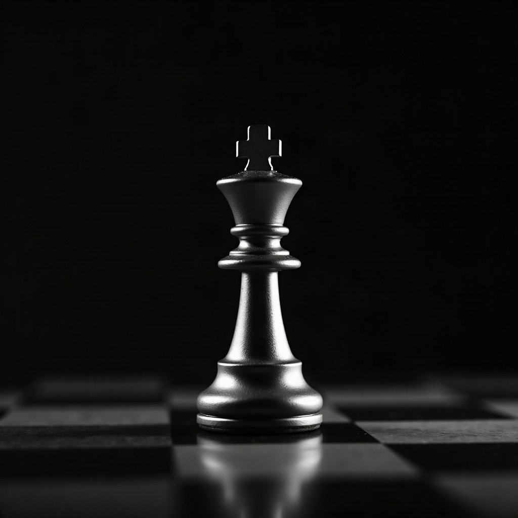 black and white pfp — chess piece macro, deep blacks with silver highlights, minimal