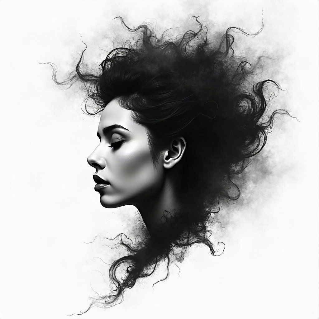 black and white pfp — abstract ink swirl, charcoal sketch texture, dramatic
