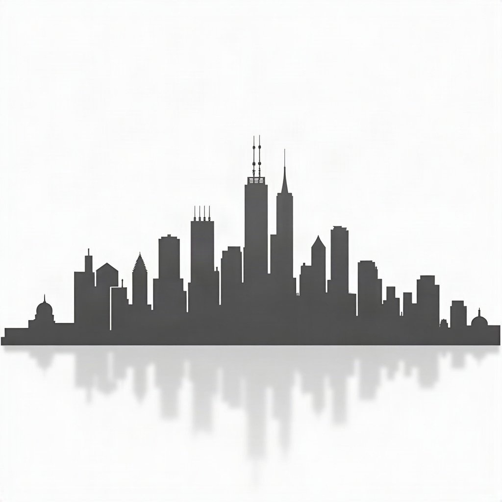 black and white pfp — city skyline minimal, high-key white background, cinematic