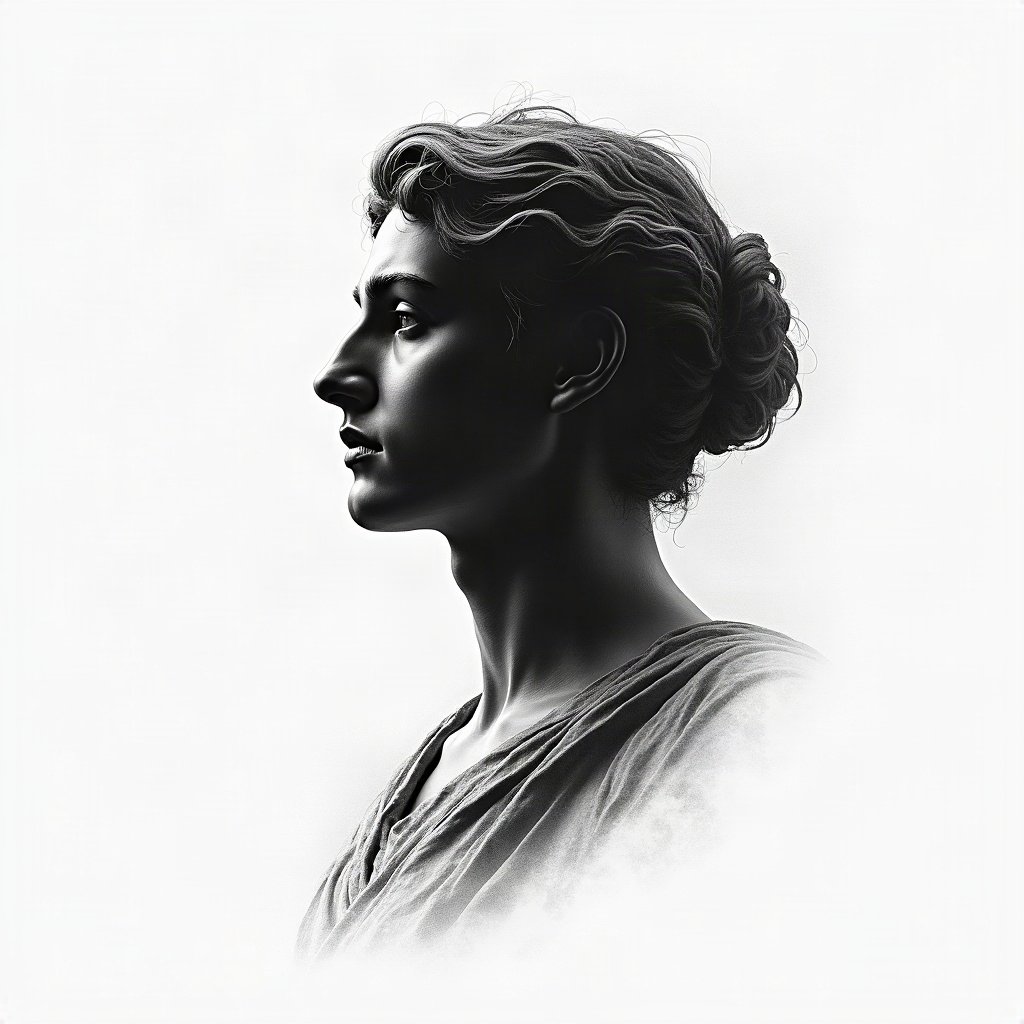 black and white pfp — classical statue profile, charcoal sketch texture, minimal