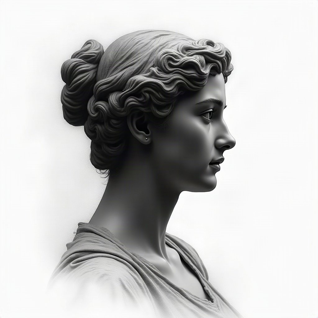 black and white pfp — classical statue profile, charcoal sketch texture, minimal