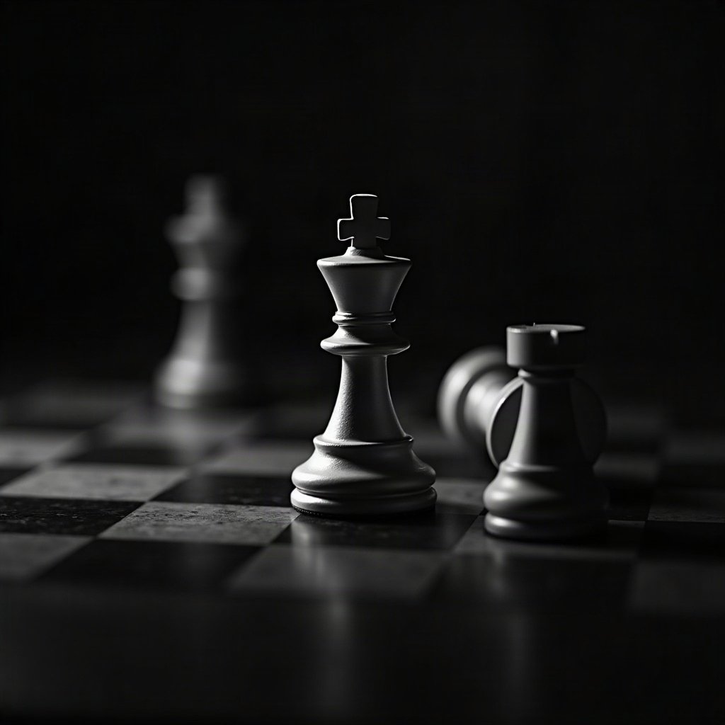 black and white pfp — chess piece macro, deep blacks with silver highlights, gentle
