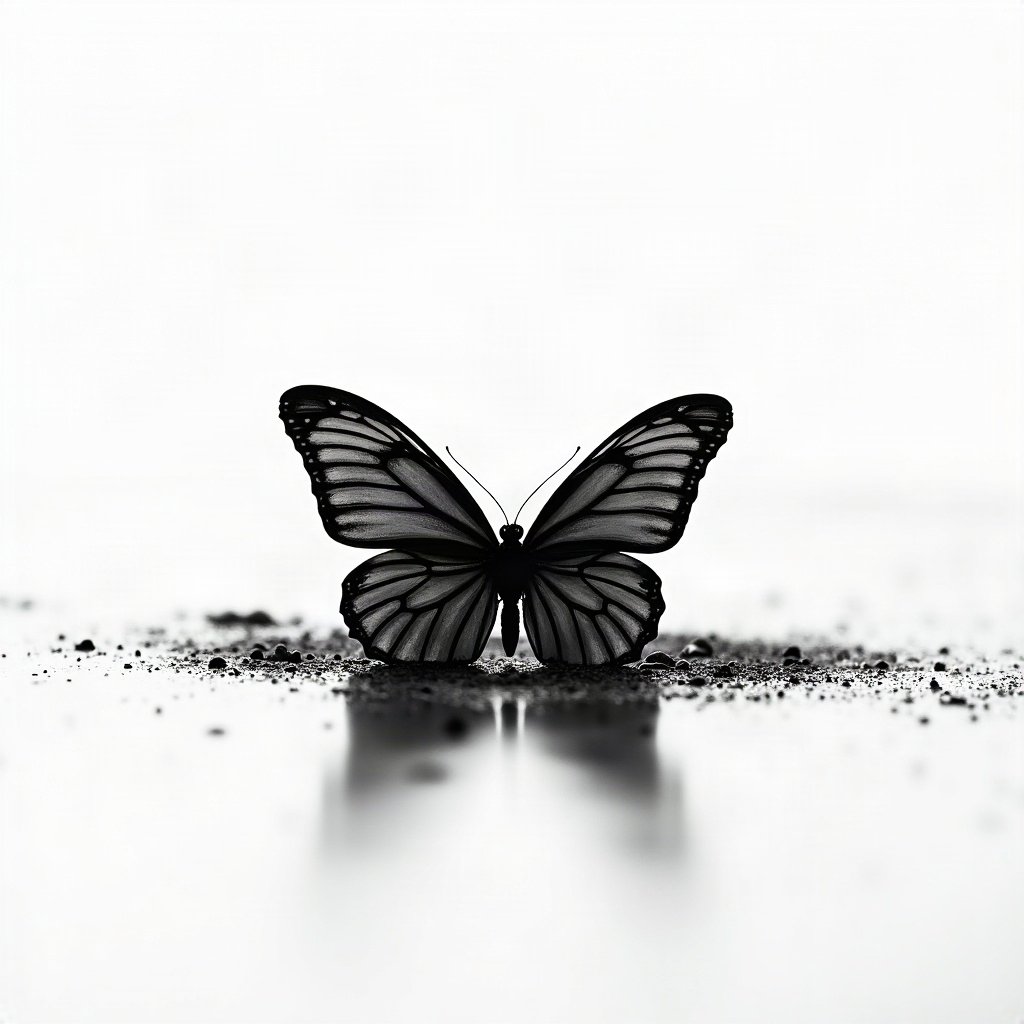 black and white pfp — butterfly on dark ground, high-key white background, cinematic