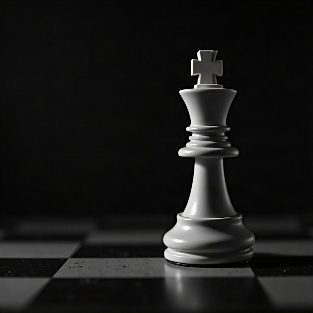 black and white pfp — chess piece macro, deep blacks with silver highlights, gentle