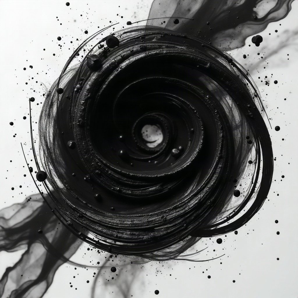 black and white pfp — abstract ink swirl, deep blacks with silver highlights, cinematic