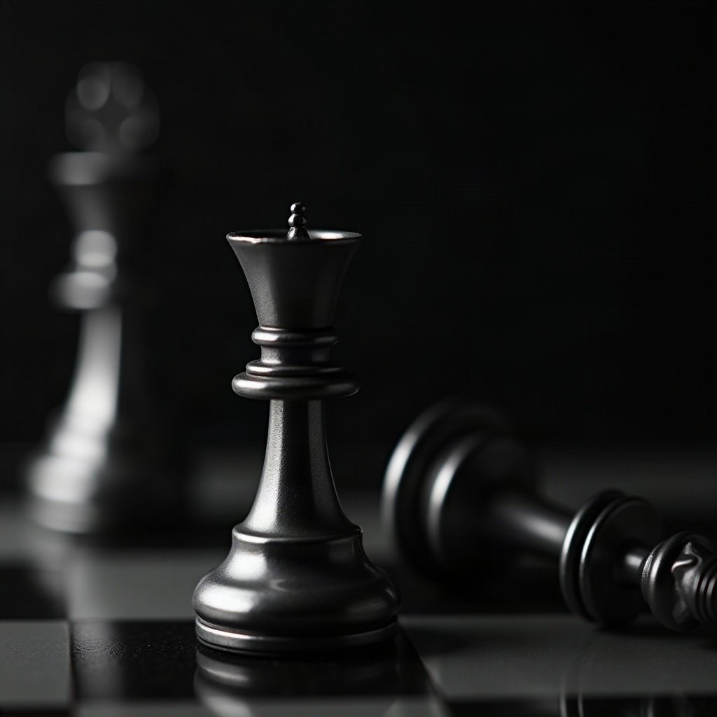 black and white pfp — chess piece macro, deep blacks with silver highlights, gentle