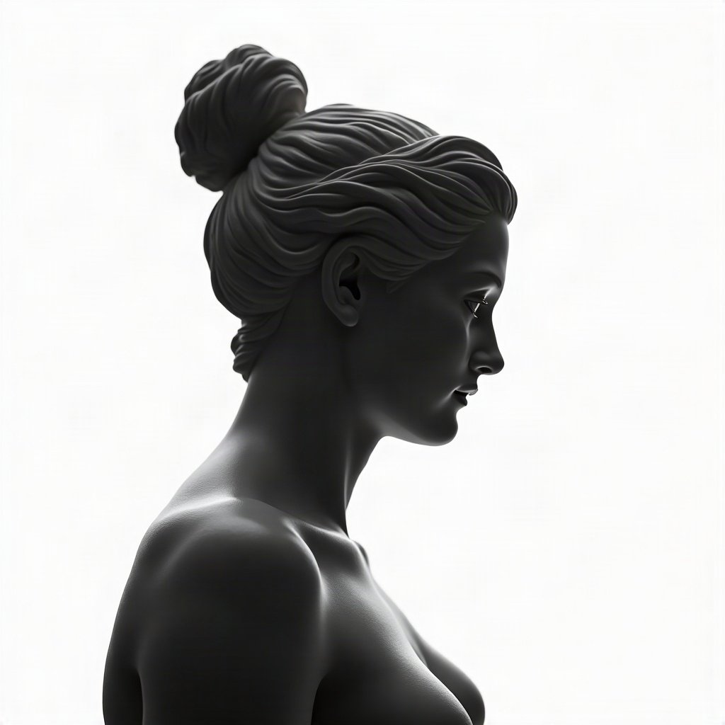 black and white pfp — classical statue profile, high-key white background, cinematic