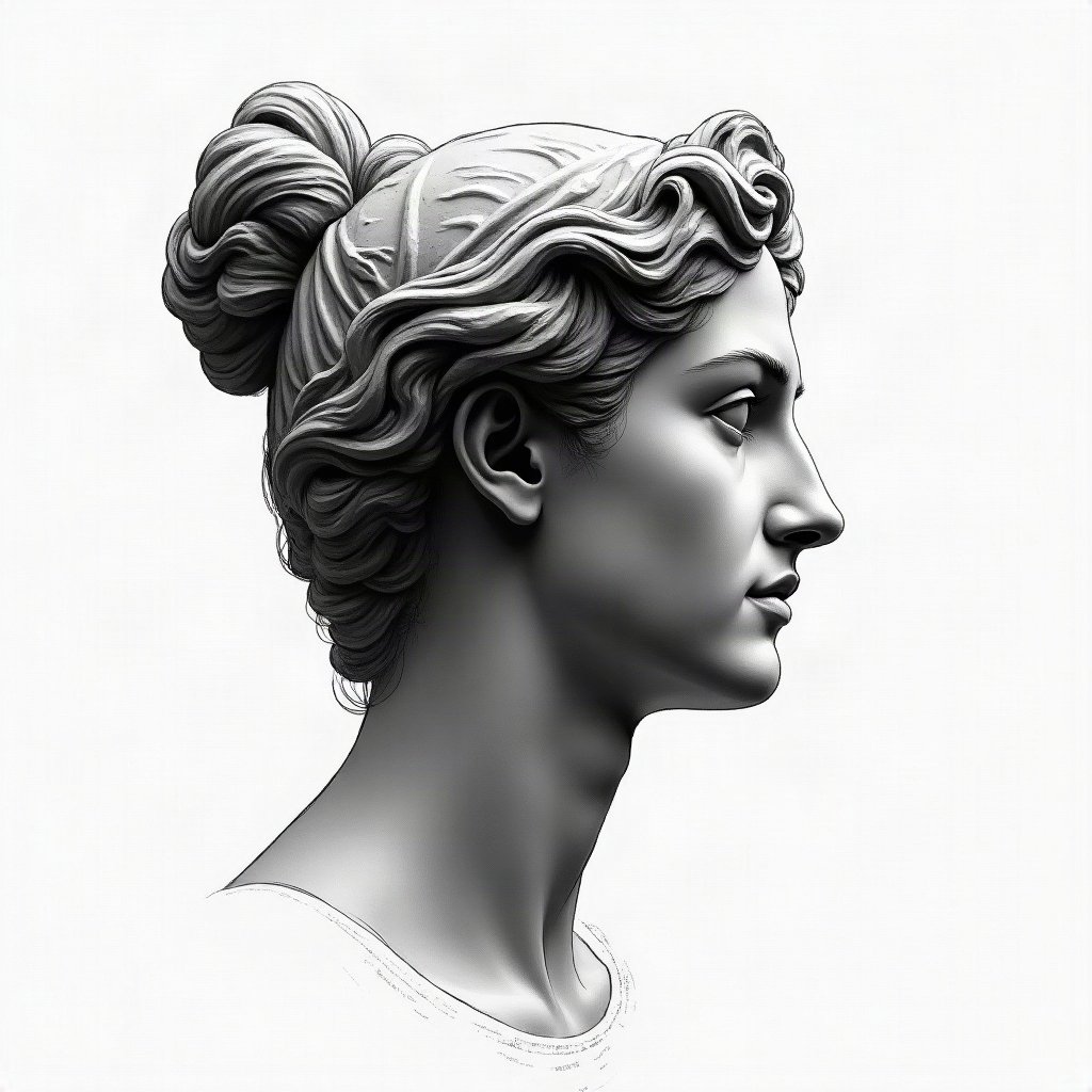 black and white pfp — classical statue profile, charcoal sketch texture, minimal