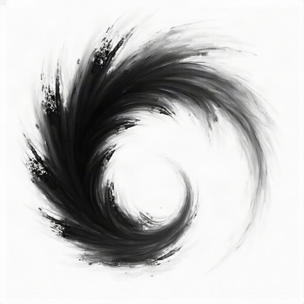 black and white pfp — abstract ink swirl, charcoal sketch texture, gentle