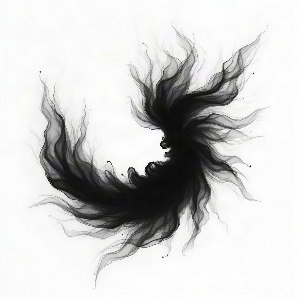 black and white pfp — abstract ink swirl, high-key white background, dramatic