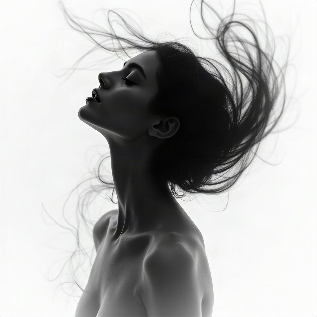 black and white pfp — abstract ink swirl, soft film grain monochrome, cinematic