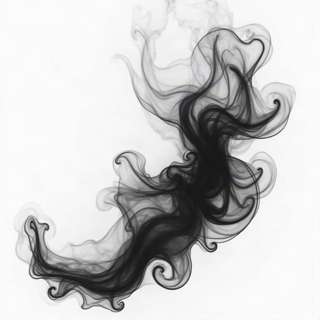 black and white pfp — abstract ink swirl, soft film grain monochrome, gentle