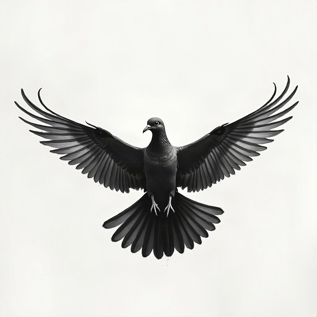 black and white pfp — dove mid-flight, charcoal sketch texture, gentle