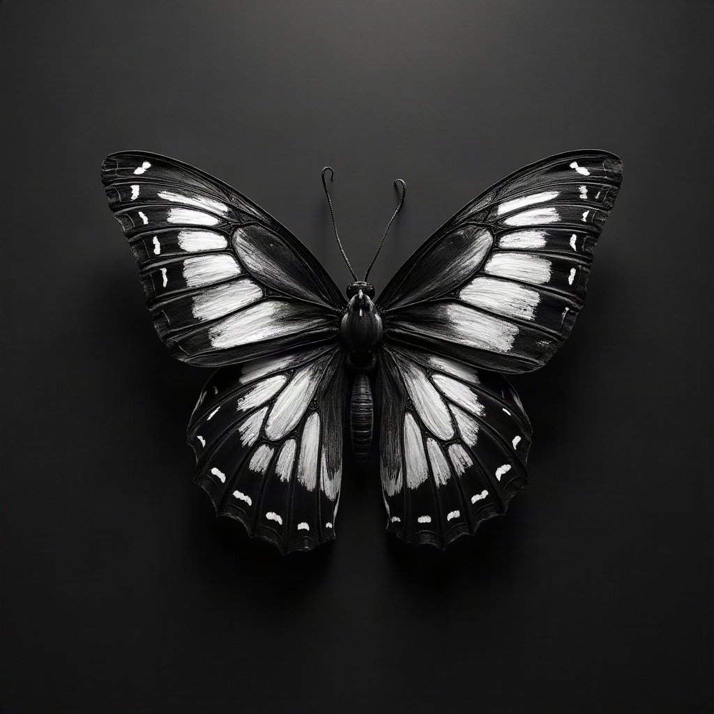 black and white pfp — butterfly on dark ground, charcoal sketch texture, dramatic