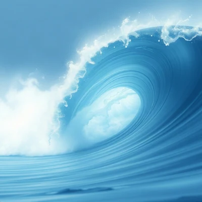blue pfp — crashing wave curl, dreamy digital painting, soft glow