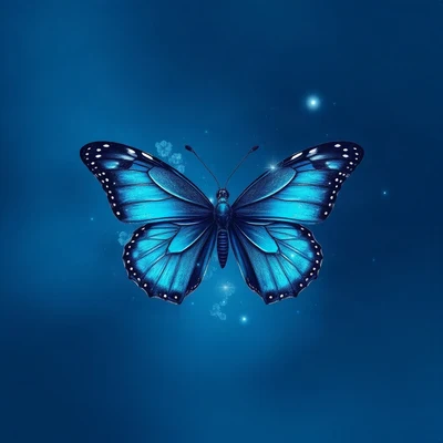blue pfp — butterfly, dreamy digital painting, subtle sparkle