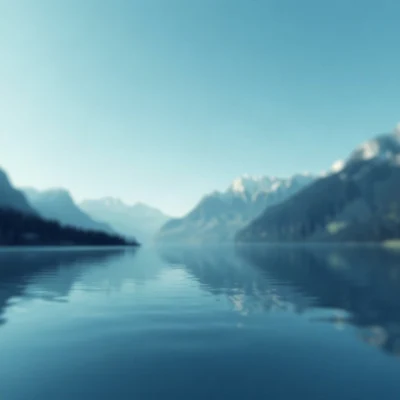 blue pfp — mountain lake scene, soft 3d render, gentle bokeh