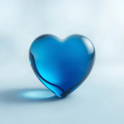 blue pfp — glass heart, soft 3d render, misty atmosphere