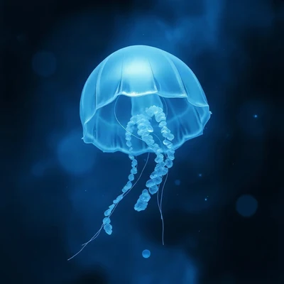 blue pfp — jellyfish glow, dreamy digital painting, misty atmosphere