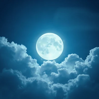 blue pfp — full moon in clouds, dreamy digital painting, subtle sparkle