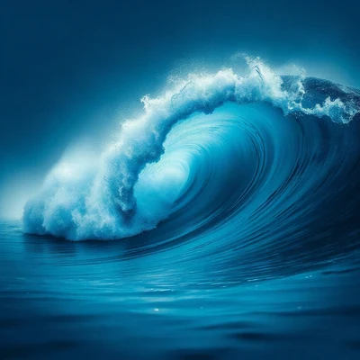 blue pfp — crashing wave curl, dreamy digital painting, soft glow