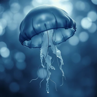 blue pfp — jellyfish glow, soft 3d render, gentle bokeh