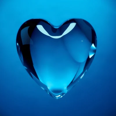 blue pfp — glass heart, cinematic photo style, subtle sparkle