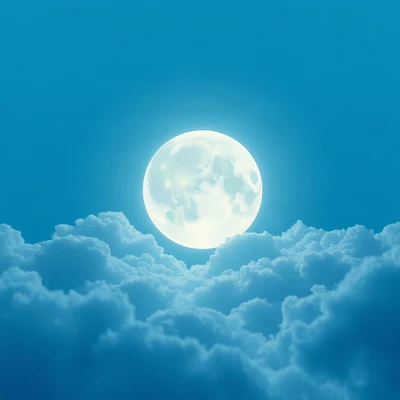 blue pfp — full moon in clouds, soft 3d render, soft glow
