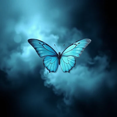 blue pfp — butterfly, soft 3d render, misty atmosphere