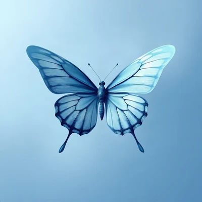 blue pfp — butterfly, soft 3d render, soft glow