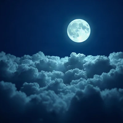 blue pfp — full moon in clouds, soft 3d render, subtle sparkle