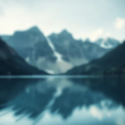 blue pfp — mountain lake scene, cinematic photo style, gentle bokeh
