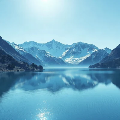 blue pfp — mountain lake scene, soft 3d render, subtle sparkle