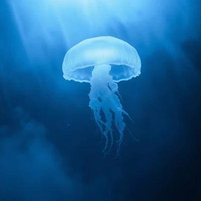 blue pfp — jellyfish glow, cinematic photo style, misty atmosphere