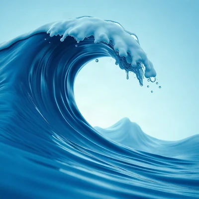 blue pfp — crashing wave curl, soft 3d render, soft glow