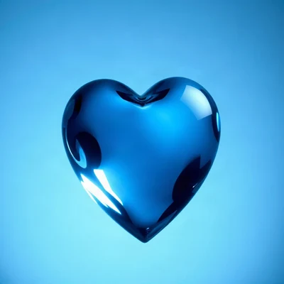 blue pfp — glass heart, cinematic photo style, soft glow