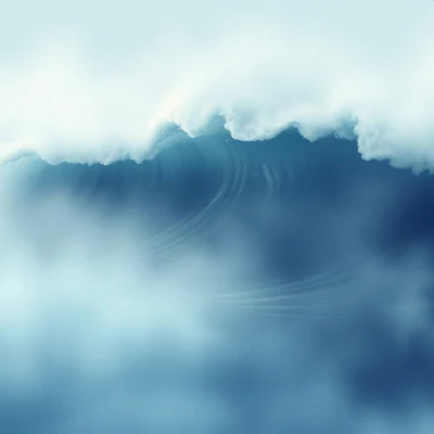 blue pfp — crashing wave curl, dreamy digital painting, misty atmosphere