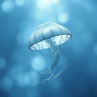 blue pfp — jellyfish glow, cinematic photo style, gentle bokeh
