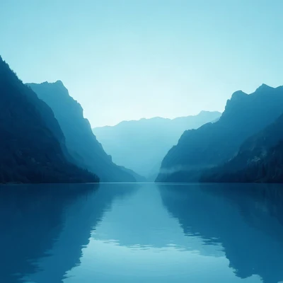 blue pfp — mountain lake scene, soft 3d render, soft glow