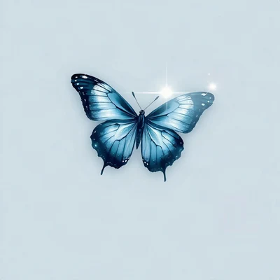 blue pfp — butterfly, dreamy digital painting, subtle sparkle