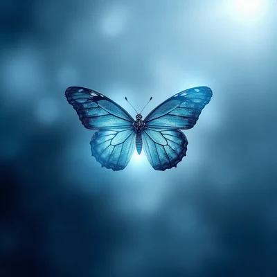 blue pfp — butterfly, dreamy digital painting, soft glow