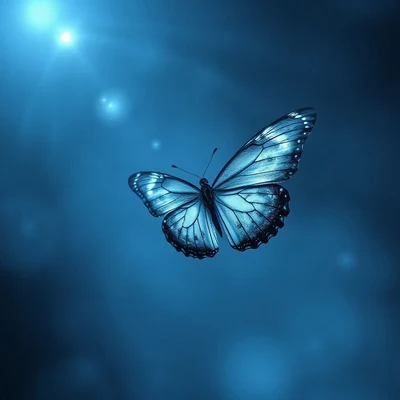 blue pfp — butterfly, cinematic photo style, subtle sparkle